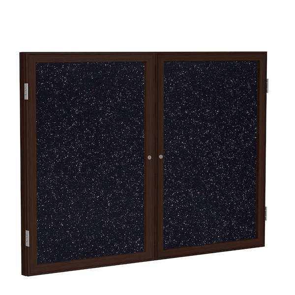 Enclosed Bulletin Board, 2 Door, Rcycl, Walnut Frm, 3 ft H x 4 ft W, Confetti